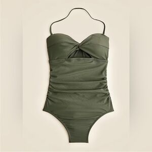 NEW J. Crew Gemma ruched bandeau cutout one-piece in Olive size 10